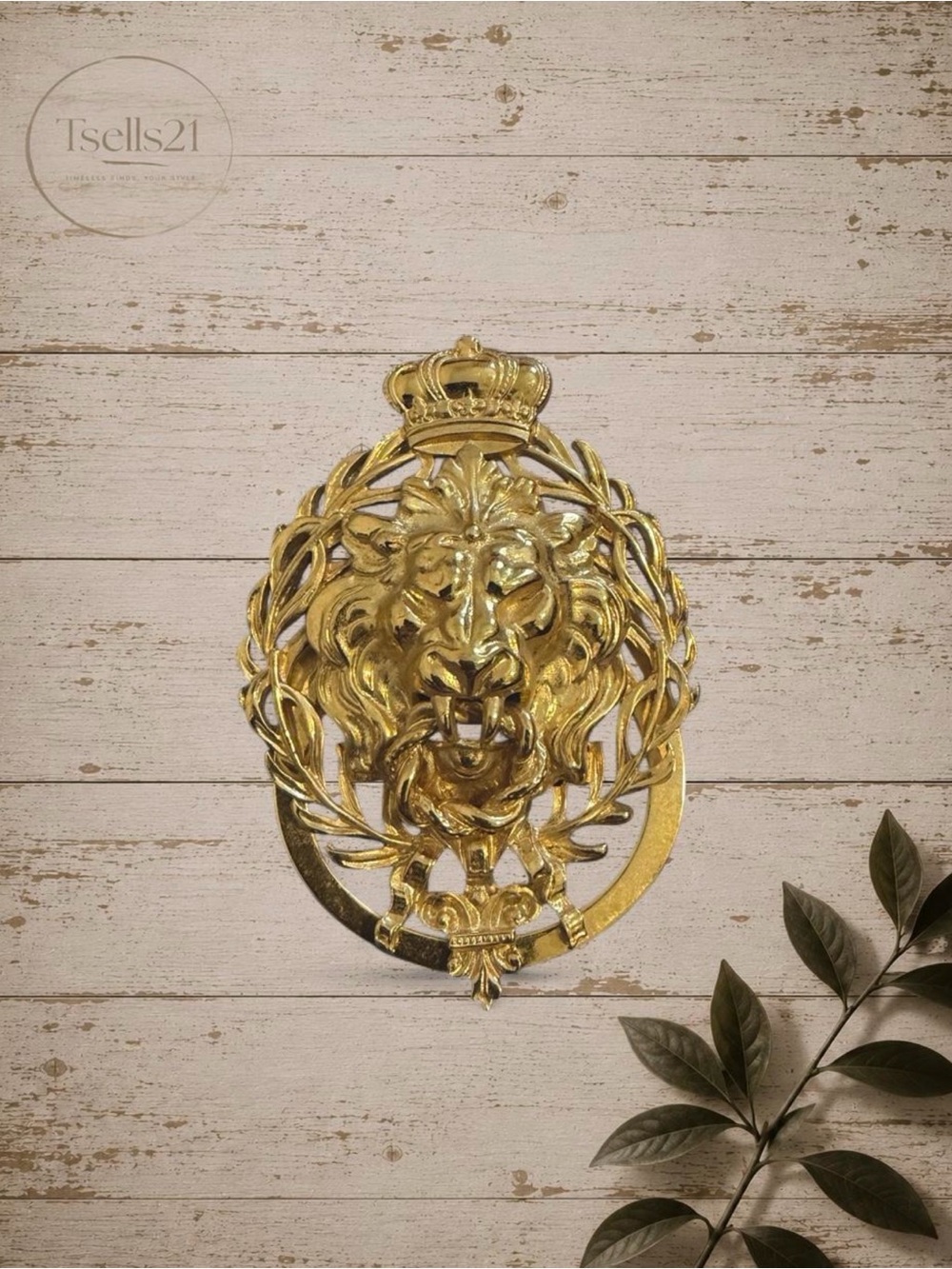 Vintage 1980s Gold Lion Head Door Knocker Scarf Clip